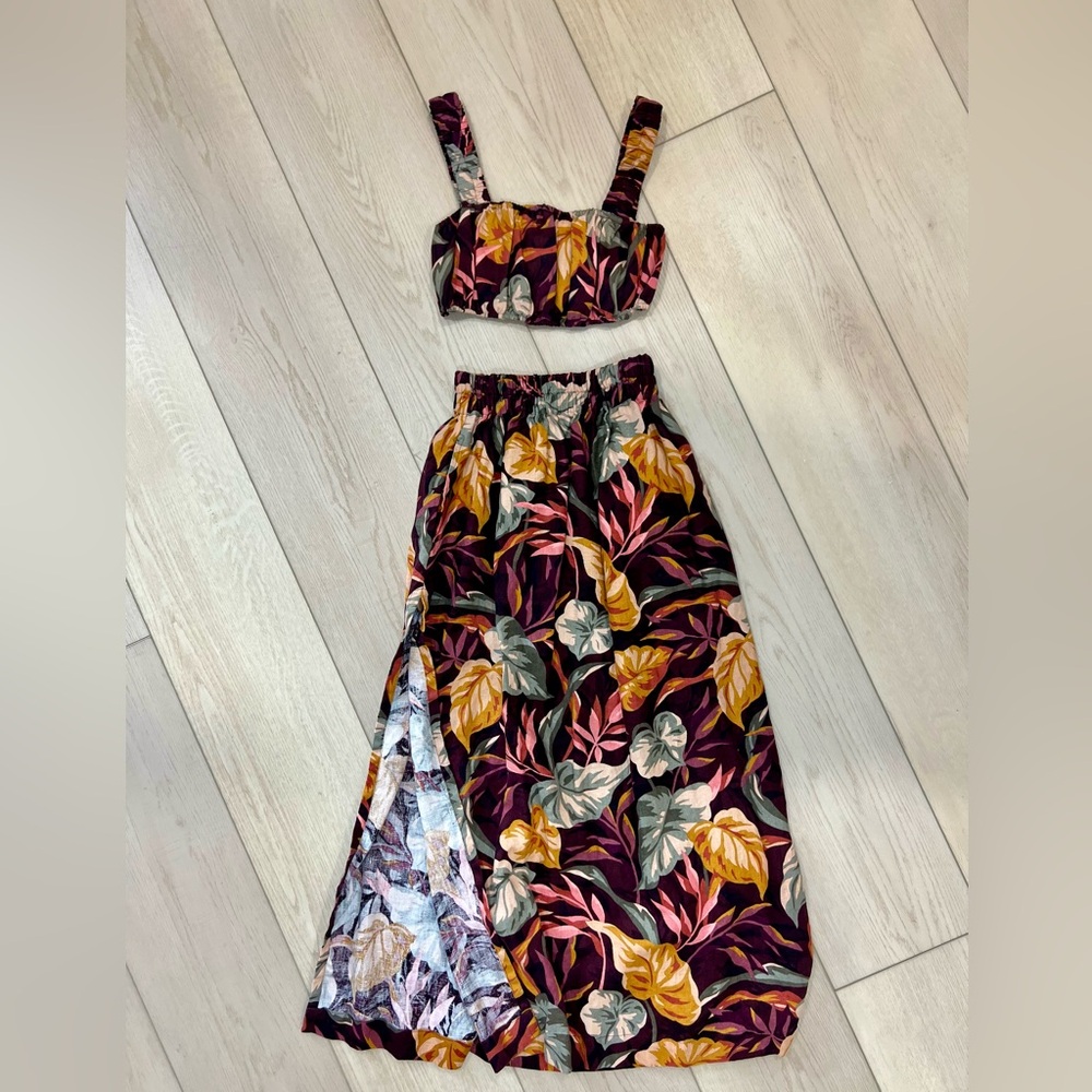 MIKOH Linen Tambo Skirt Matuku Crop Top Set Beach Resort Fauna